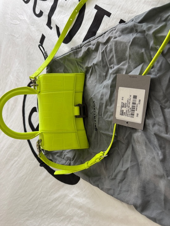 Balenciaga Handbags - Balenciaga Neon Lime Croc-Embossed Hourglass Mini Top-Handle Bag
